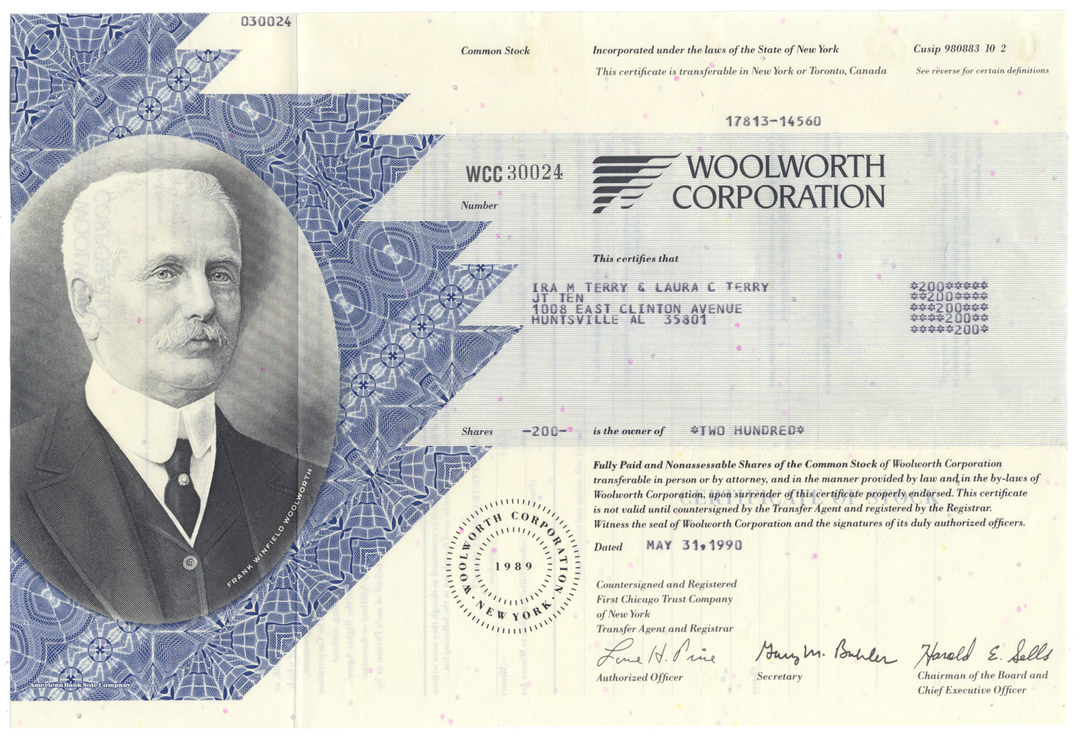 Woolworth Corporation Stock Certificate