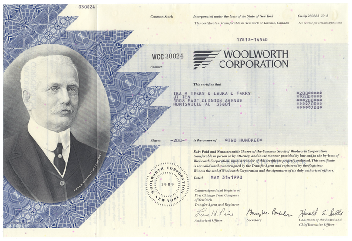 Woolworth Corporation Stock Certificate