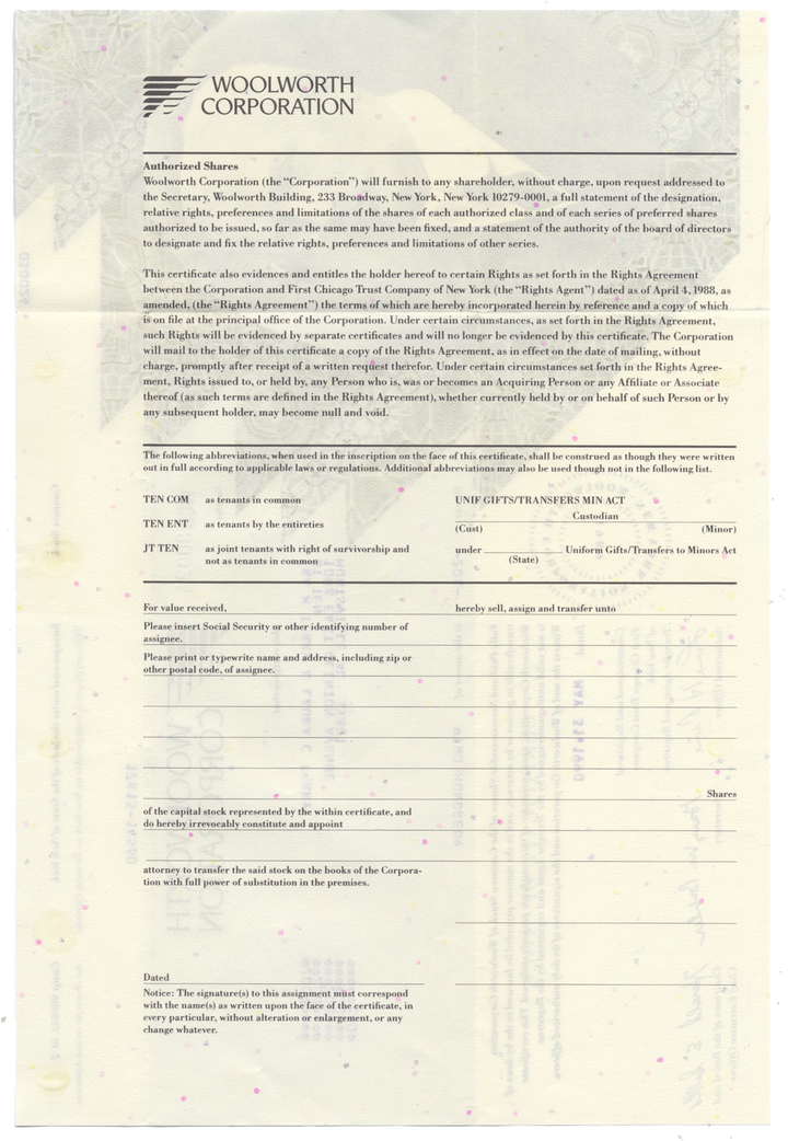 Woolworth Corporation Stock Certificate