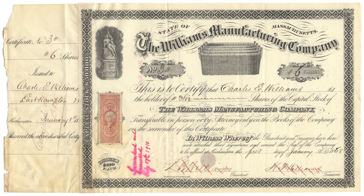 Williams Manufacturing Company Stock Certificate