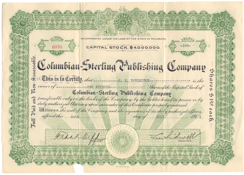 Columbian-Sterling Publishing Company Stock Certificate