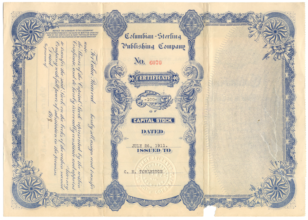 Columbian-Sterling Publishing Company Stock Certificate