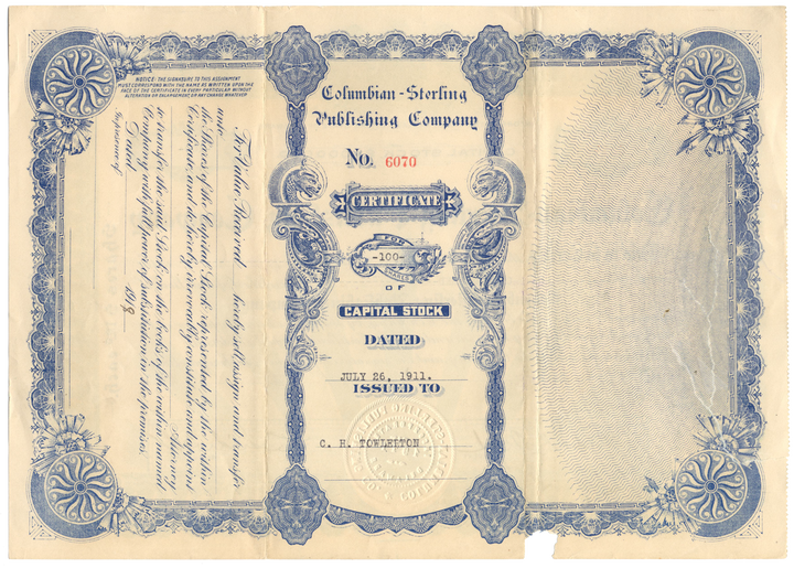 Columbian-Sterling Publishing Company Stock Certificate