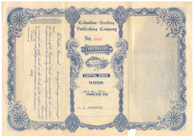 Columbian-Sterling Publishing Company Stock Certificate