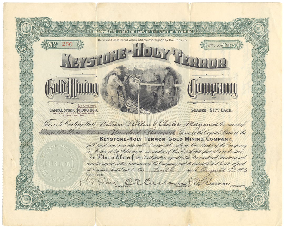 Keystone - Holy Terror Gold Mining Company Stock Certificate