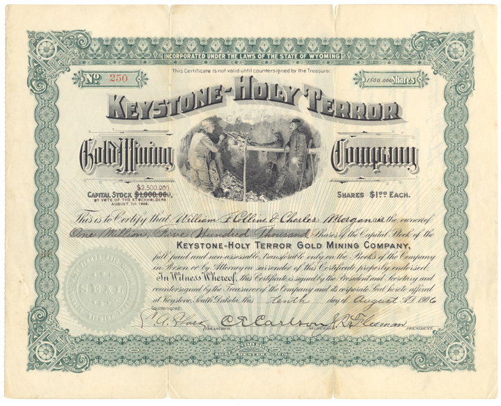 Keystone - Holy Terror Gold Mining Company Stock Certificate