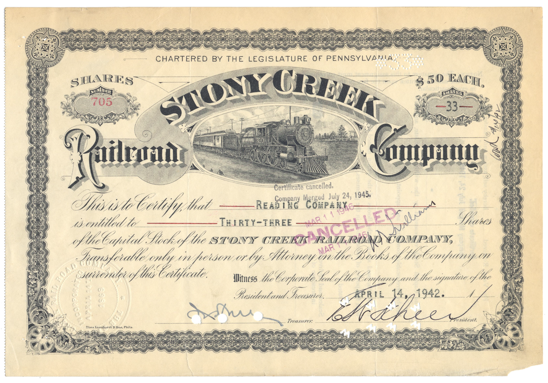 Stony Creek Railroad Company Stock Certificate