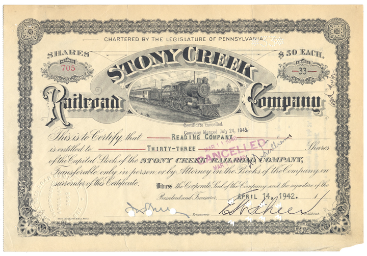 Stony Creek Railroad Company Stock Certificate