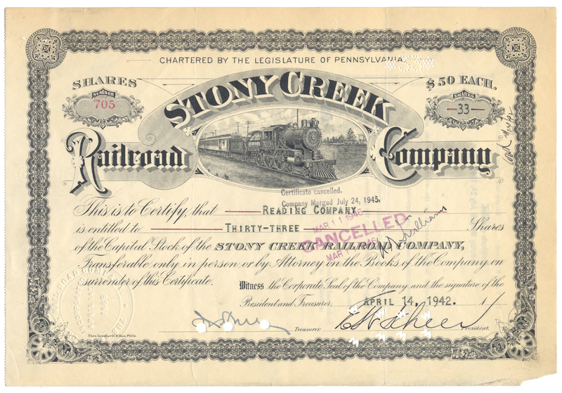 Stony Creek Railroad Company Stock Certificate