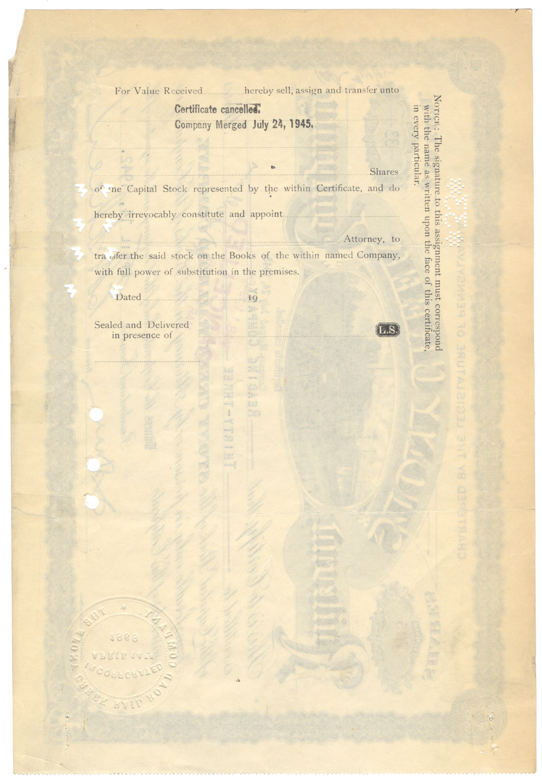 Stony Creek Railroad Company Stock Certificate