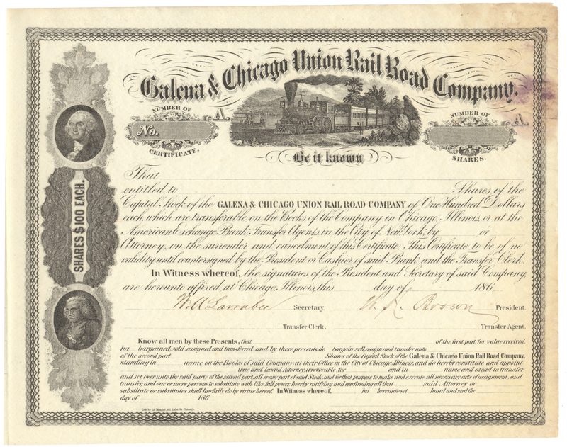 Galena & Chicago Union Rail Road Company Stock Certificate