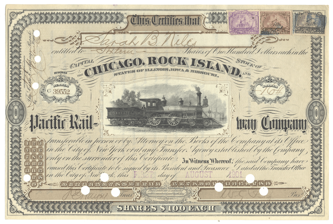 Chicago, Rock Island and Pacific Railway Company stock certificate from 1901