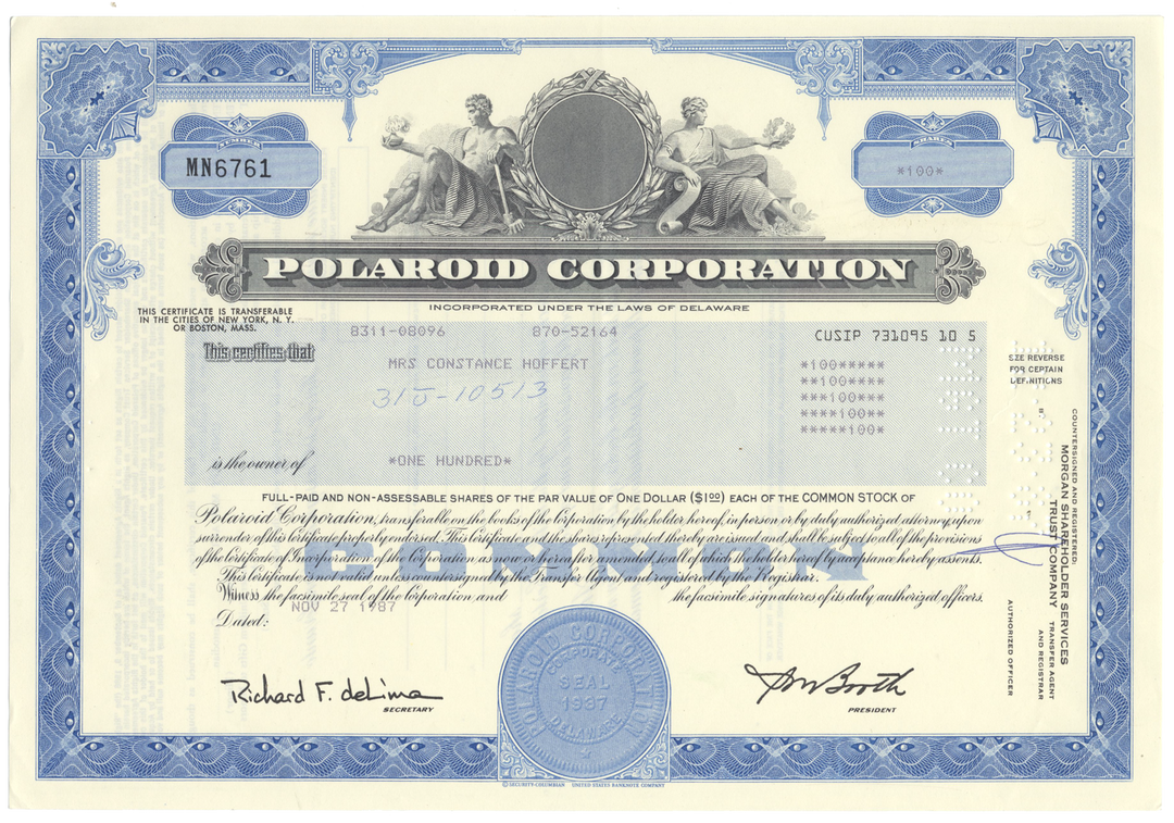 Polaroid Corporation Stock Certificate