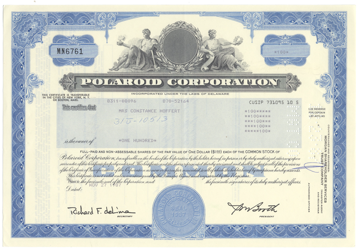 Polaroid Corporation Stock Certificate