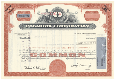 Polaroid Corporation Stock Certificate