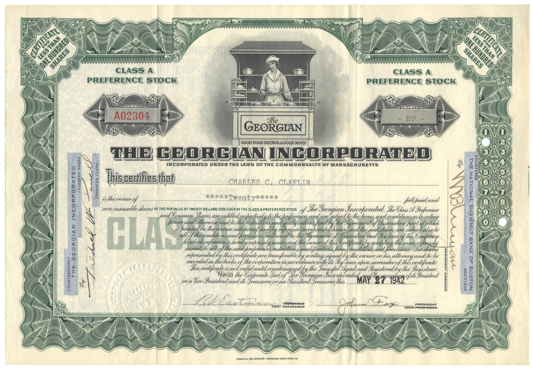 The Georgian Incorporated Stock Certificate