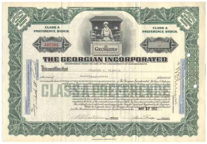 The Georgian Incorporated Stock Certificate