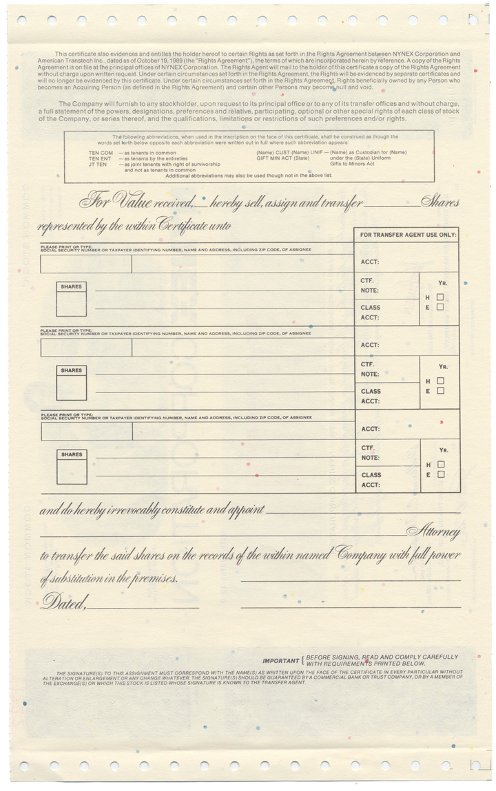 NYNEX Corporation Stock Certificate