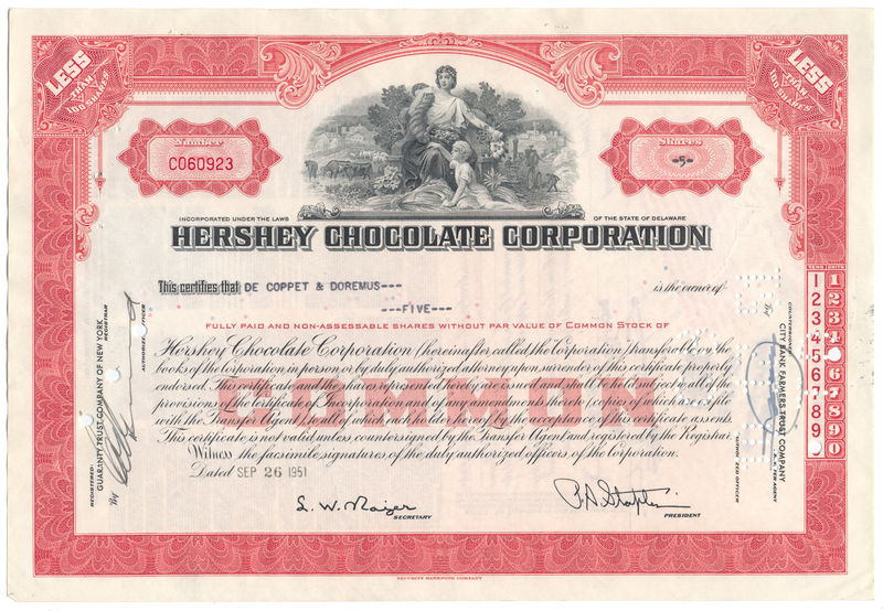 Hershey Chocolate Corporation Stock Certificate