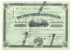Fort Worth & Denver City Railway Company Stock Certificate