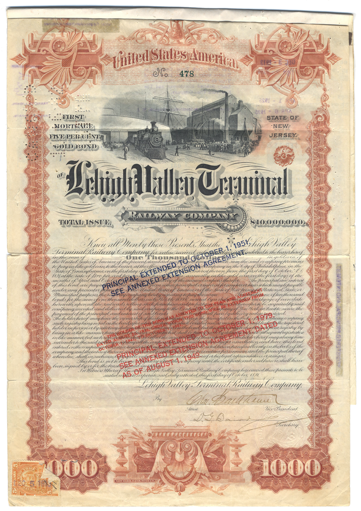 Lehigh Valley Terminal Railway Company Bond Certificate