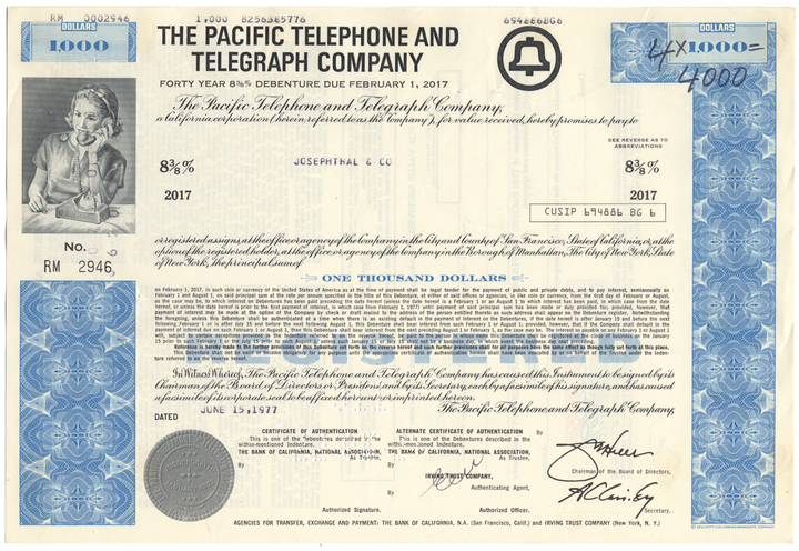 Pacific Telephone and Telegraph Company Bond Certificate