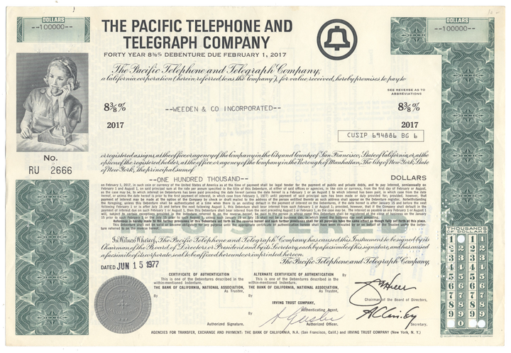 Pacific Telephone and Telegraph Company Bond Certificate