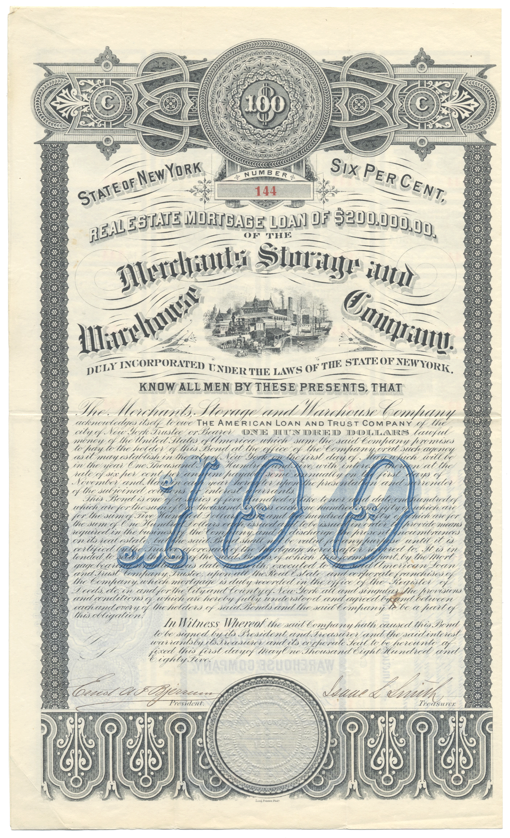 Merchants Storage and Warehouse Company Bond Certificate