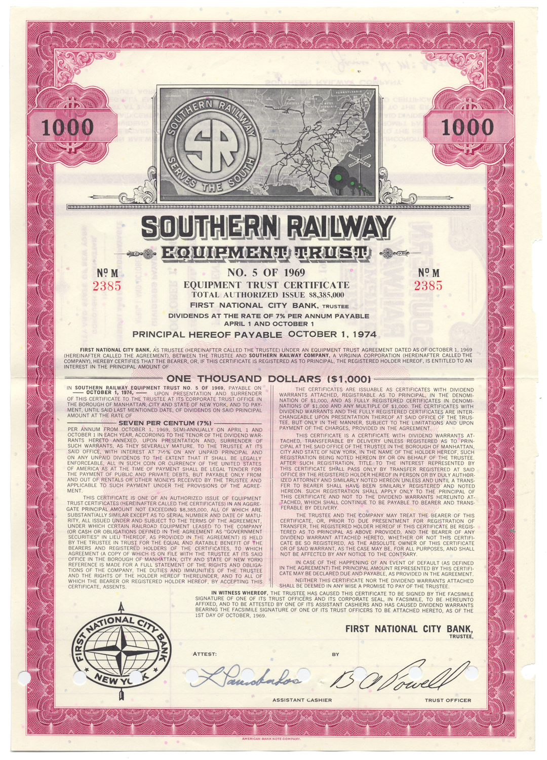 Southern Railway Company Equipment Trust Certificate