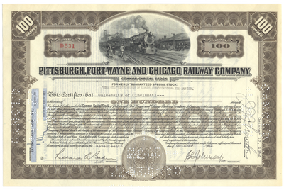 Pittsburgh, Fort Wayne and Chicago Railway Company Stock CertificatePittsburgh, Fort Wayne and Chicago Railway Company Stock Certificate