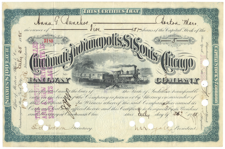 Cincinnati, Indianapolis, St. Louis & Chicago Railway Company (Signed by Melville Ingalls)