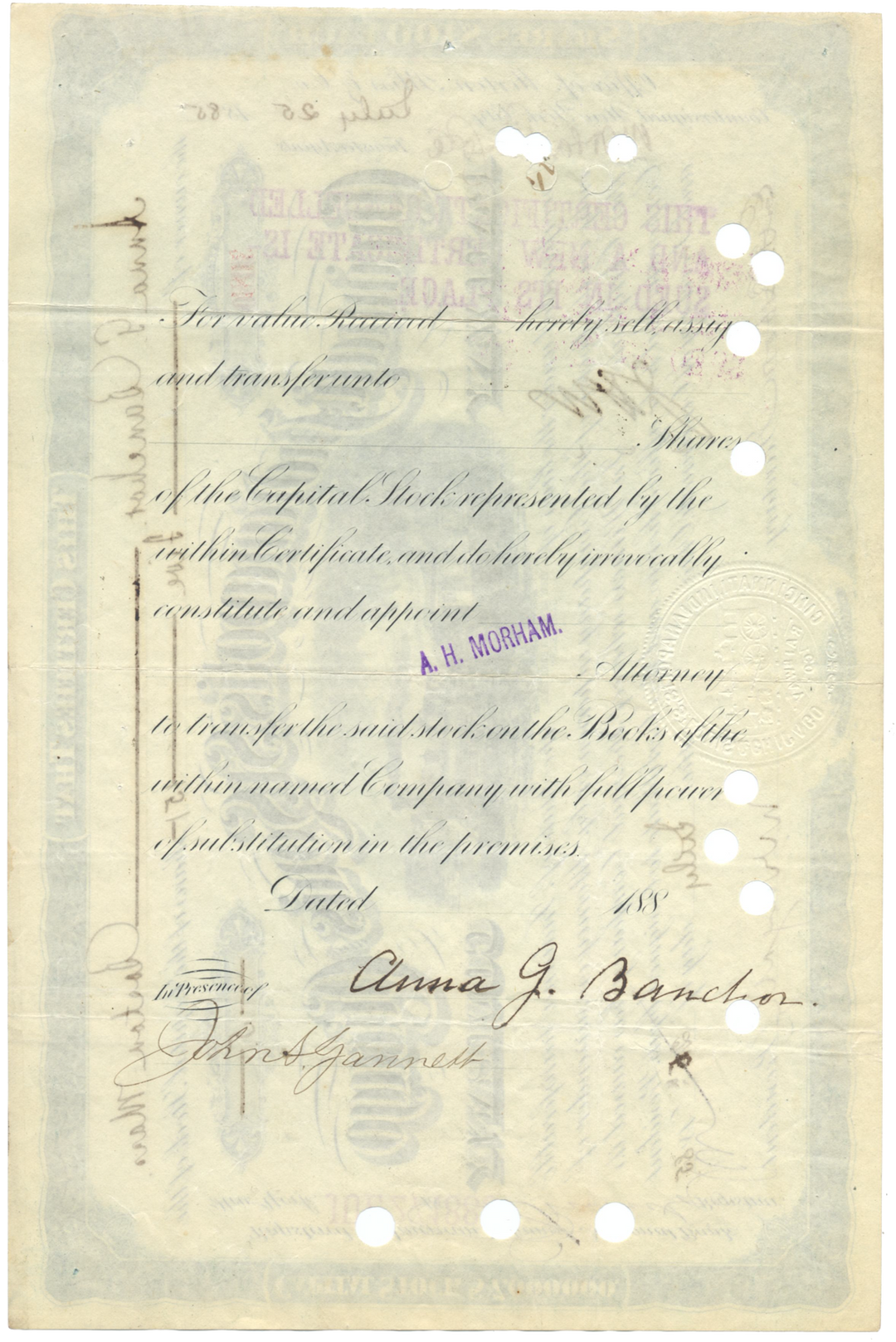 Cincinnati, Indianapolis, St. Louis & Chicago Railway Company (Signed by Melville Ingalls)