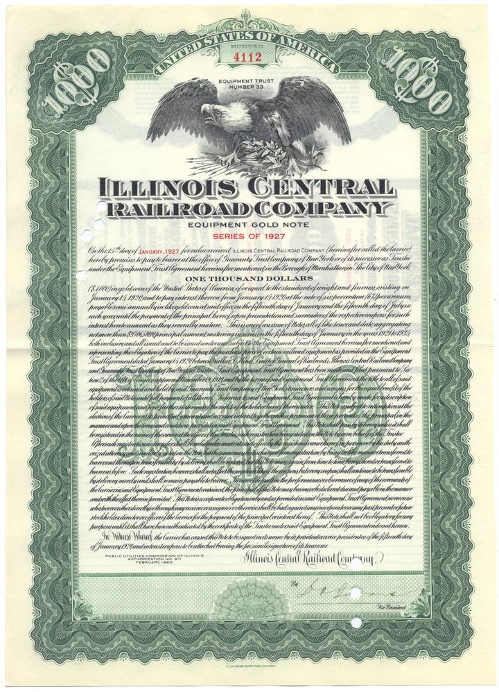 Illinois Central Railroad Company Bond Certificate