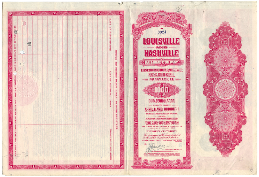 Louisville and Nashville Railroad Company Bond Certificate