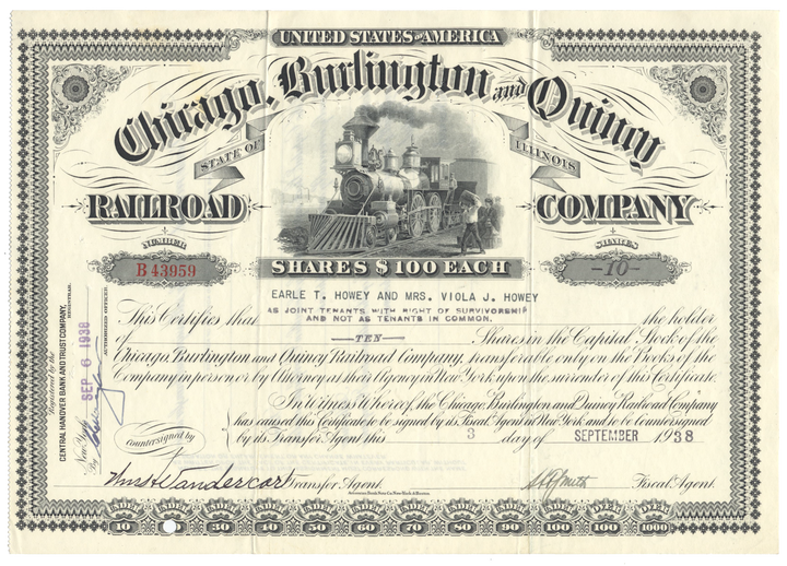 Chicago, Burlington and Quincy Railroad Company Stock Certificate