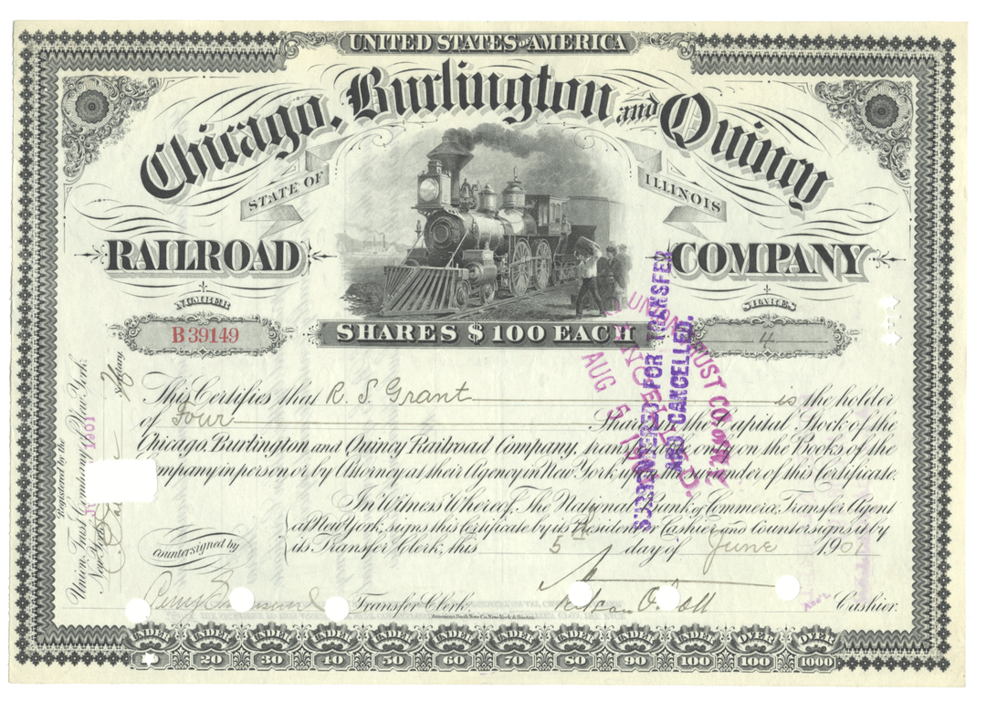 Chicago, Burlington and Quincy Railroad Company Stock Certificate