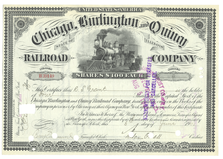 Chicago, Burlington and Quincy Railroad Company Stock Certificate