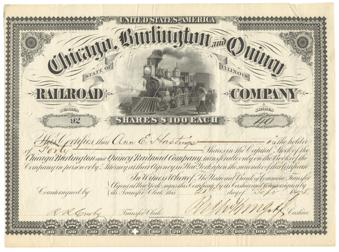 Chicago, Burlington and Quincy Railroad Company Stock Certificate