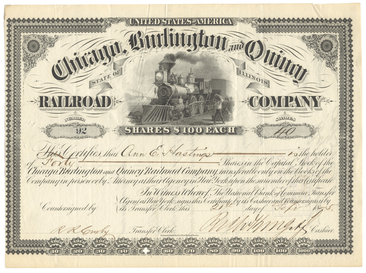 Chicago, Burlington and Quincy Railroad Company Stock Certificate