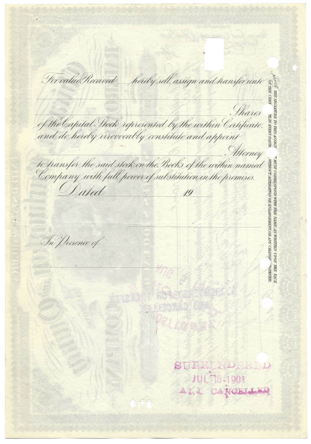 Chicago, Burlington and Quincy Railroad Company Stock Certificate