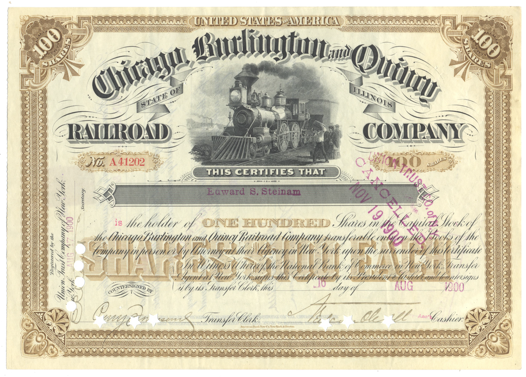 Chicago, Burlington and Quincy Railroad Company Stock Certificate