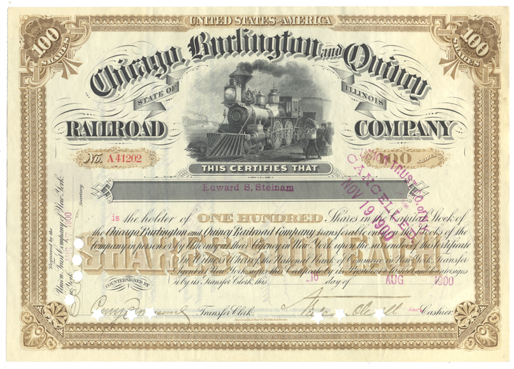 Chicago, Burlington and Quincy Railroad Company Stock Certificate