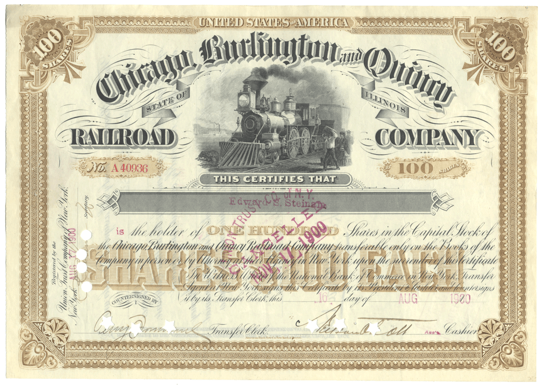 Chicago, Burlington and Quincy Railroad Company Stock Certificate