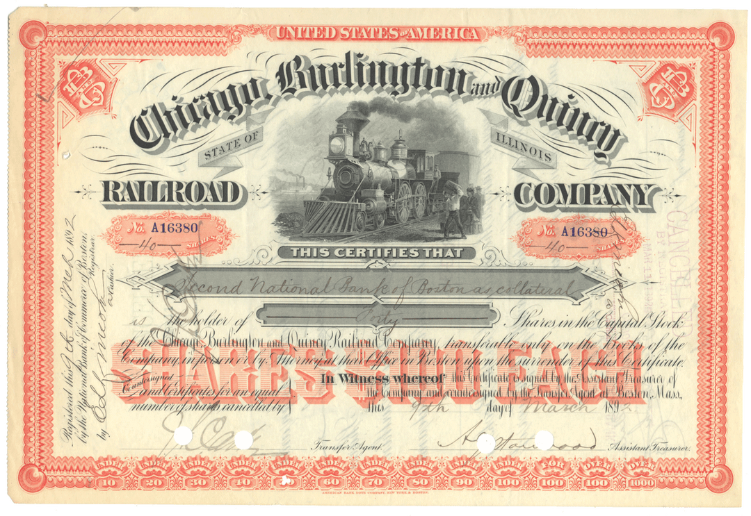 Chicago, Burlington and Quincy Railroad Company Stock Certificate