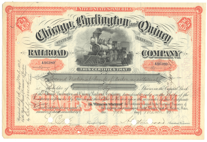 Chicago, Burlington and Quincy Railroad Company Stock Certificate