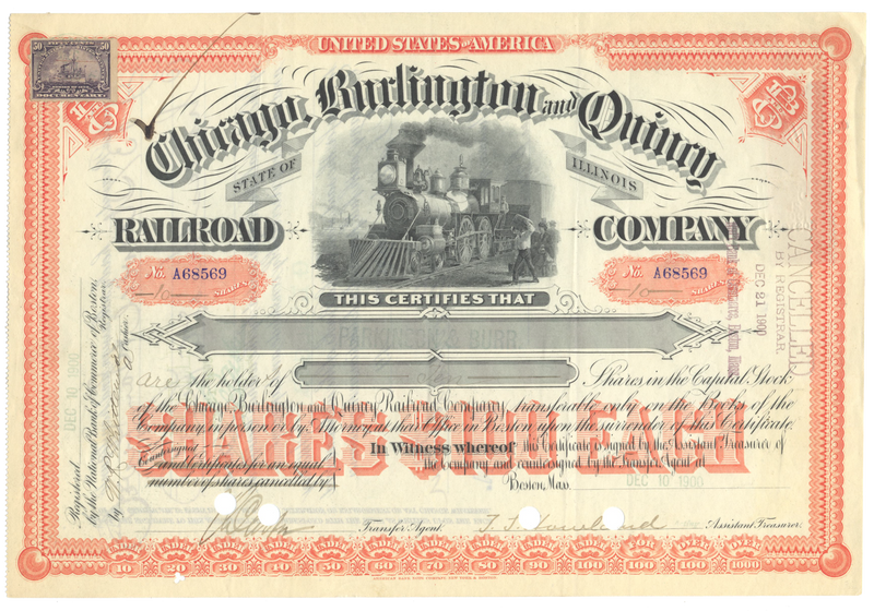 Chicago, Burlington and Quincy Railroad Company Stock Certificate