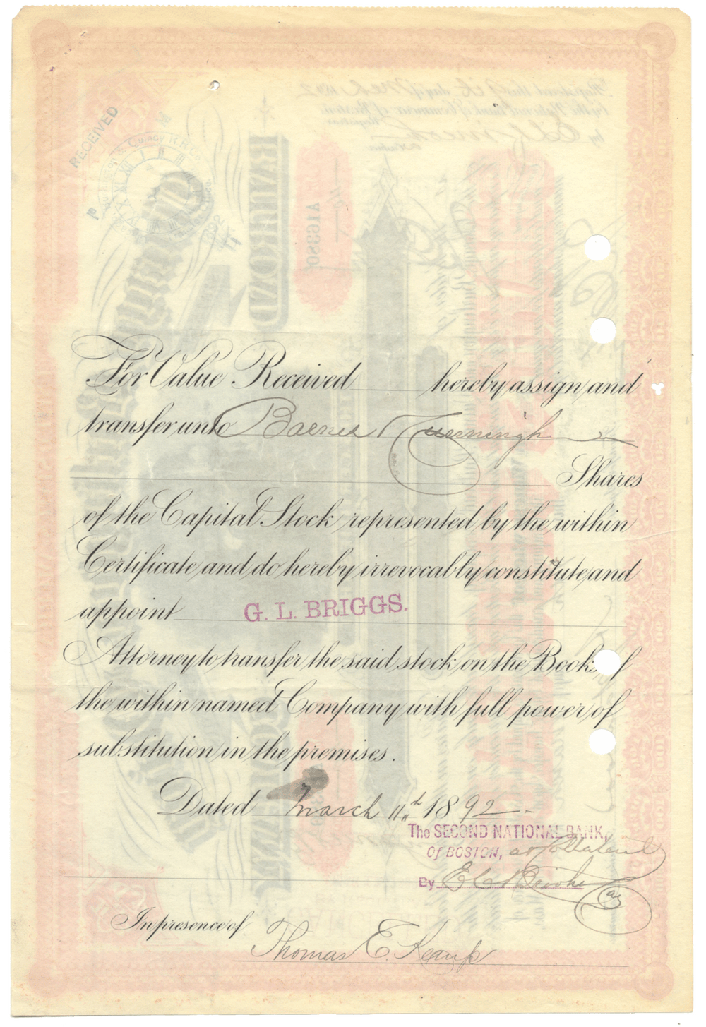 Chicago, Burlington and Quincy Railroad Company Stock Certificate