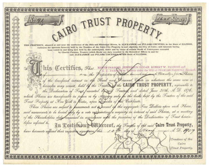 Cairo Trust Property Stock Certificate