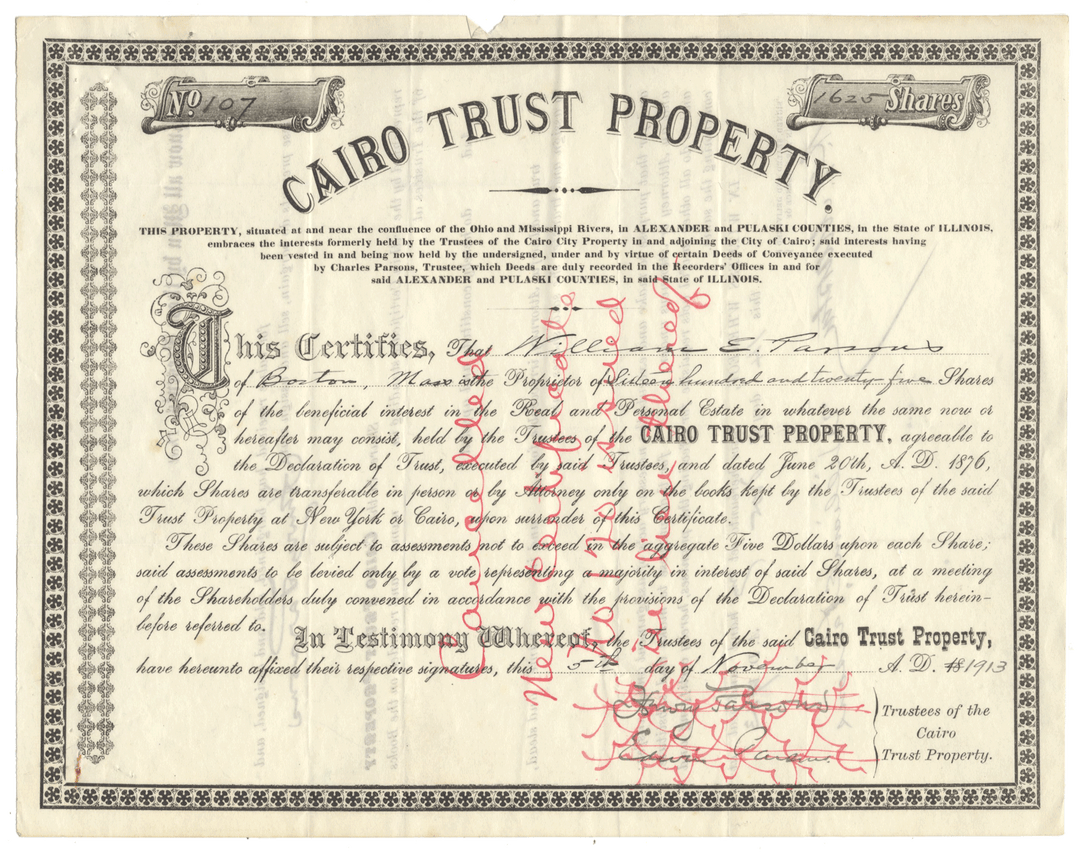Cairo Trust Property Stock Certificate