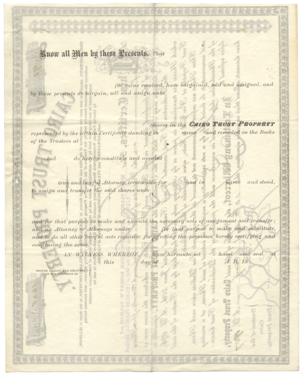 Cairo Trust Property Stock Certificate